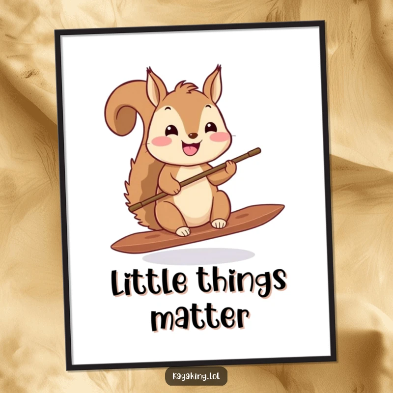 Funny squirrel paddling poster, a cute squirrel balancing a tiny paddle, whimsical wall art, perfect for adding charm.