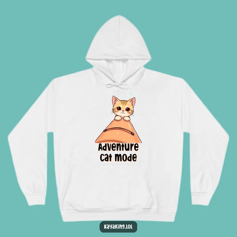 Cozy Funny Curious Cat Kayak Hoodie - Warm Cat Adventure Gift