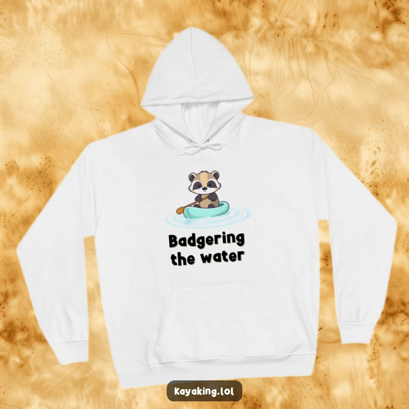 Funny Brave Badger Paddle Hoodie: A determined badger paddles peacefully, offering warm and humorous comfort.