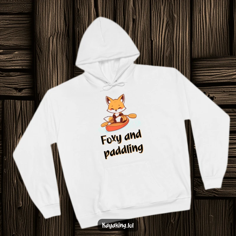 Funny Determined Fox Paddle Hoodie: A fox paddles with determination, offering warm and humorous motivation.