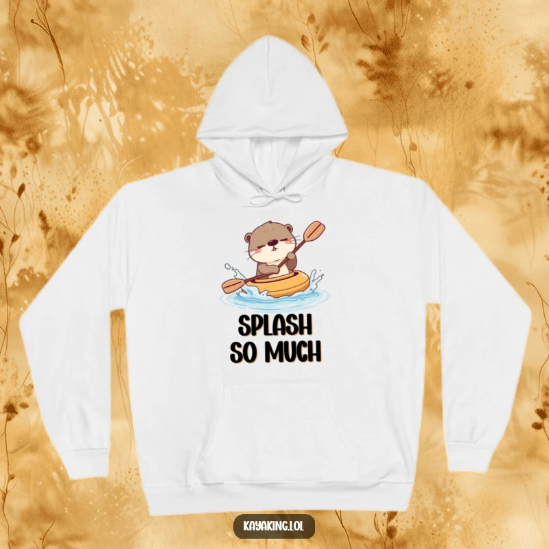 Funny winking otter splashing water playfully from its kayak, bringing a sense of fun and warmth. This hoodie is a cozy delight.