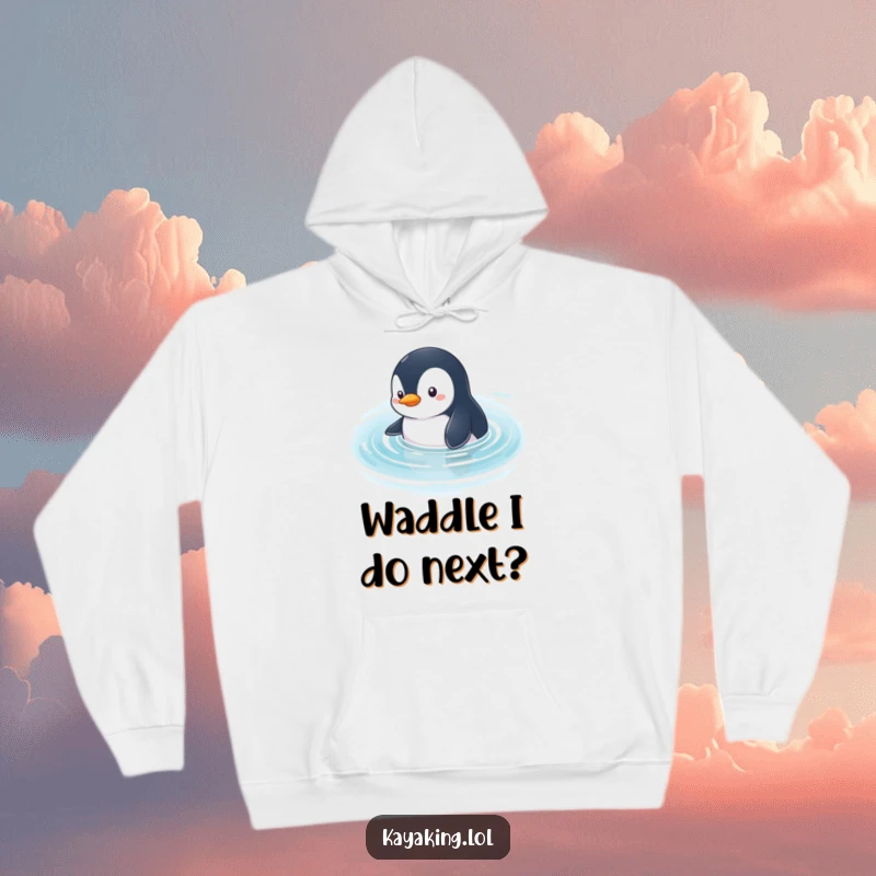 Funny Penguin Hoodie: A curious penguin glides through calm water, looking around, perfect for cozy adventures.