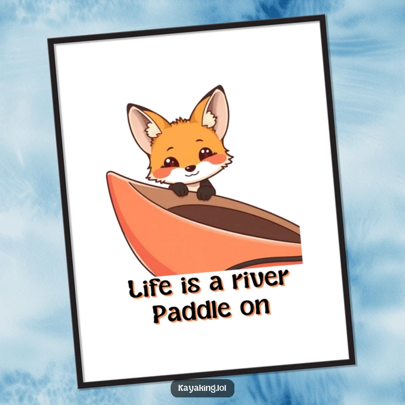 Funny Free Printable Wall Art depicting a curious fox with an intrigued expression, peering over the rim of its kayak.