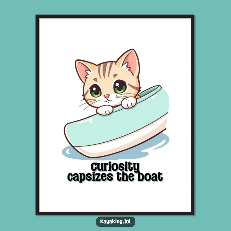 Free Printable Wall Art: Funny Cat Kayaking - Humorous Downloadable Decor