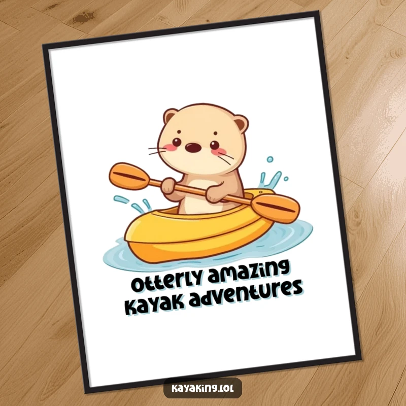Funny Free Printable Wall Art: A playful otter joyfully splashes water from a kayak, creating a fun downloadable art piece.