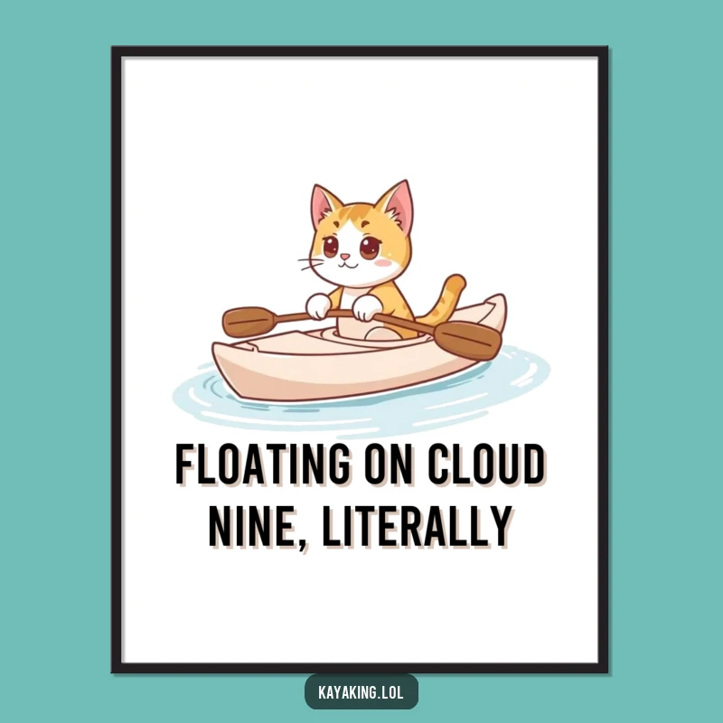 Funny Free Printable Wall Art: Curious Cat Gliding In Kayak Downloadable Decor
