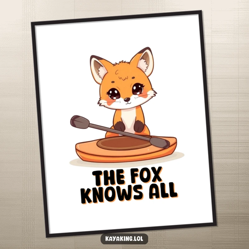 Funny Free Printable Wall Art: A curious fox peers over the edge of a small kayak.