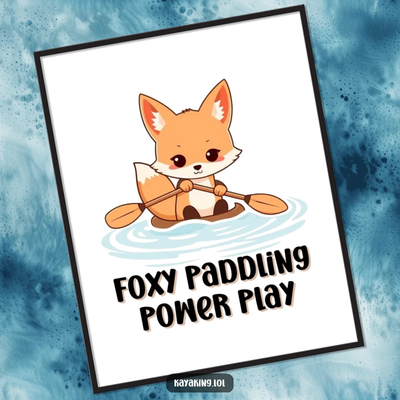 Funny Free Printable Wall Art: A determined fox paddling a kayak with great vigor and focus.
