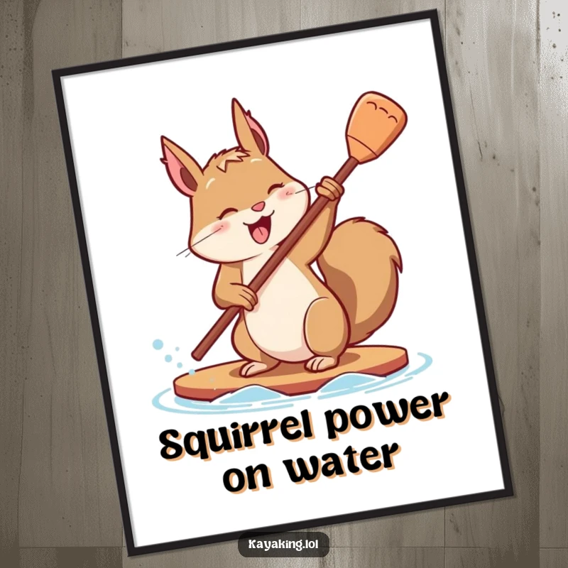 Funny Free Printable Wall Art of a determined squirrel playfully flipping its paddle with great effort, adding an energetic touch to your walls.