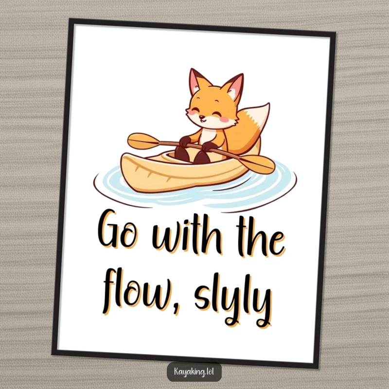 Funny Free Printable Wall Art: A smiling fox with a knowing grin kayaks gracefully through gentle waves, adding charm.