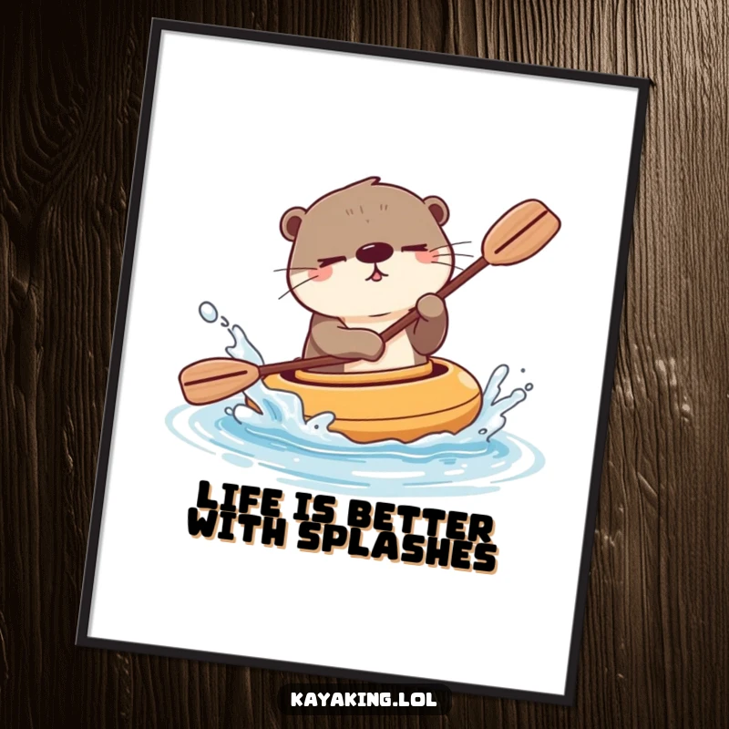 Funny Free Printable Wall Art: A winking otter in a kayak playfully splashes water, adding a cheerful vibe.