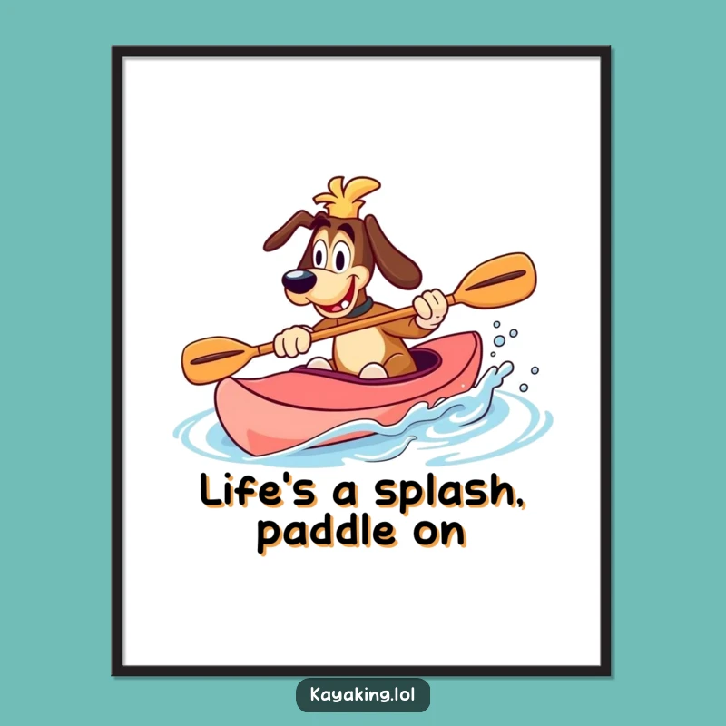 Free Printable Wall Art: Kayak Dog Splash! Whimsical Downloadable Decor for Adventurous Spaces.