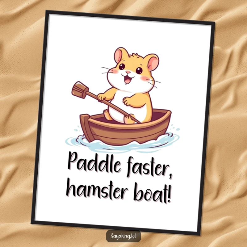 Funny Free Printable Wall Art: A determined hamster navigates a tiny boat, a humorous scene for your home.