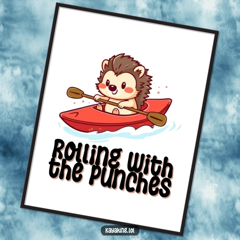 Funny Free Printable Wall Art: A playful hedgehog steers a bright red kayak, smiling.