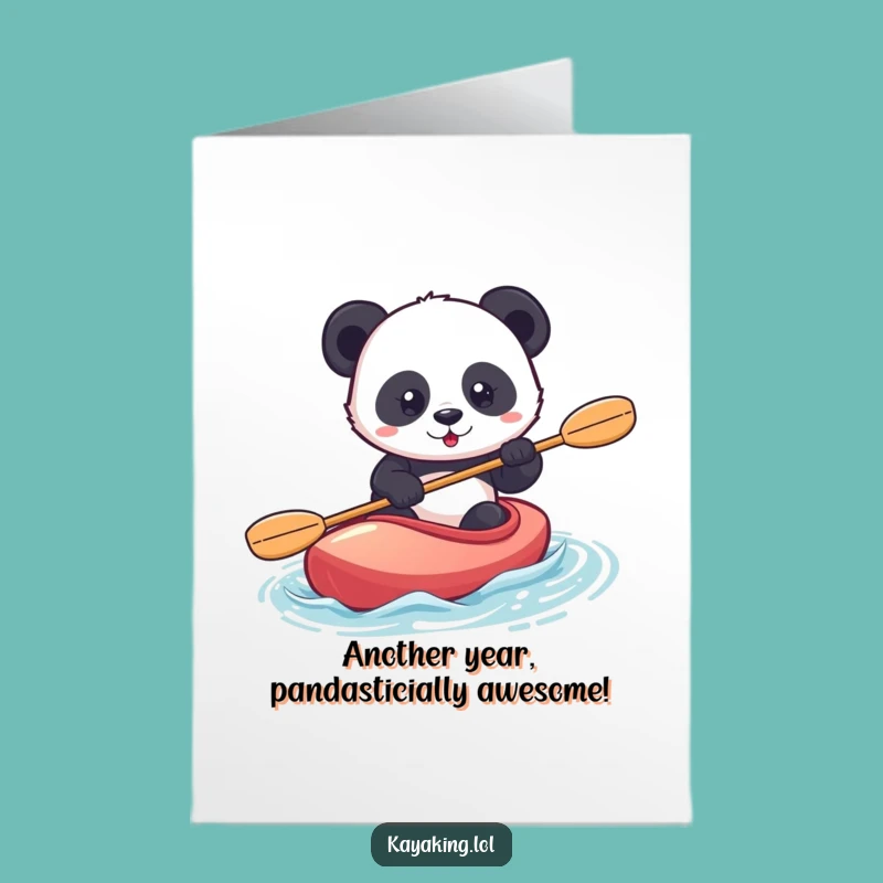 Free Printable Birthday Card: Panda Kayaking Funny Downloadable Greeting Gift