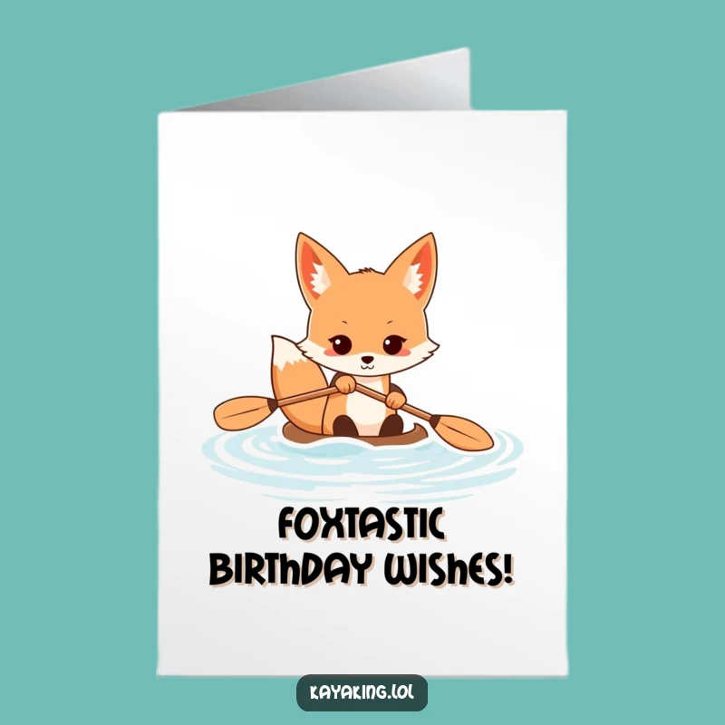 Free Printable Funny Birthday Card: Determined Fox Kayaking Fast - DIY Downloadable