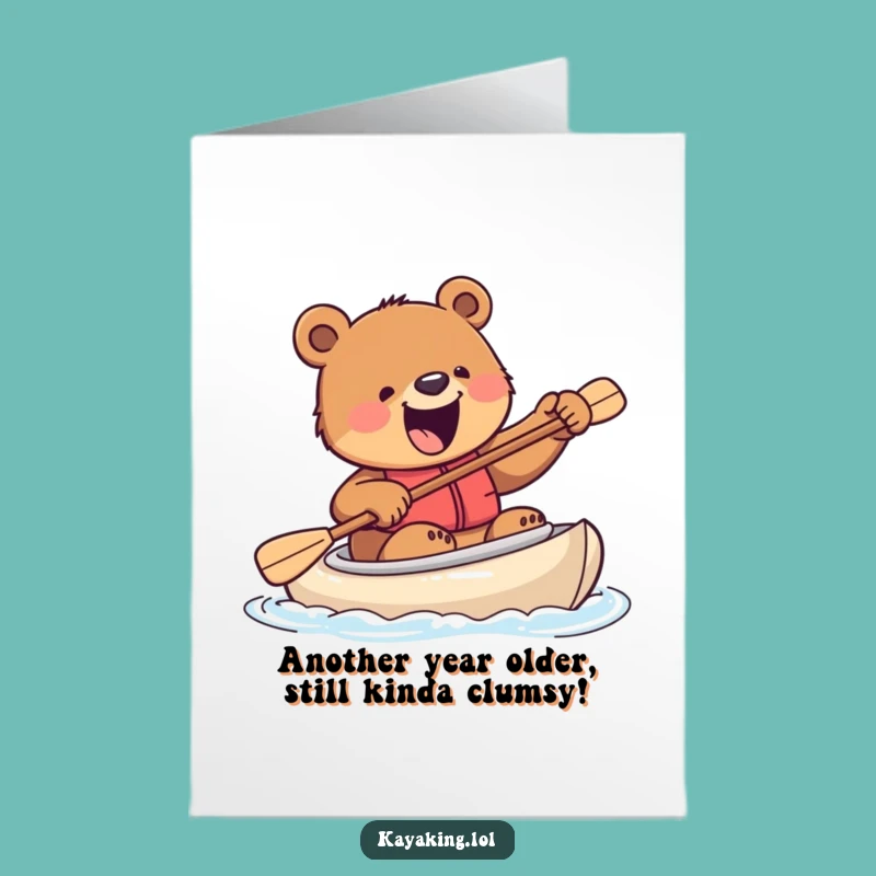 Free Printable Birthday Card: Bear Kayaking - Funny Downloadable Gift