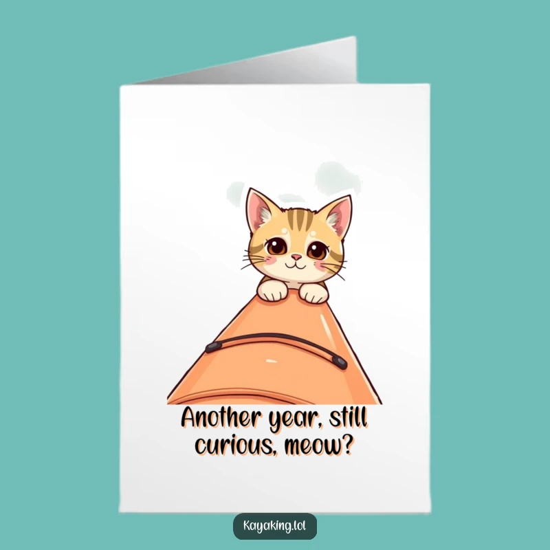 Free Printable Birthday Card: Curious Cat Kayaking - Funny Downloadable Gift