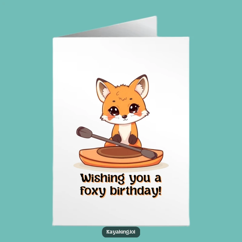 Free Printable Birthday Card: Curious Fox Kayaking - Peeking Downloadable Fun Gift