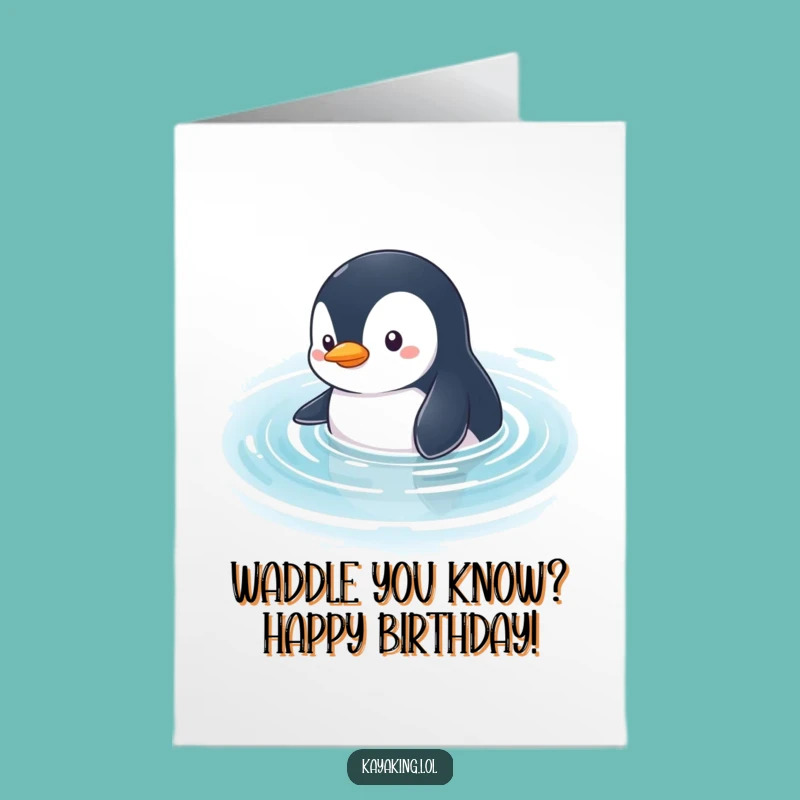 Free Printable Birthday Card: Curious Penguin Glide - Downloadable Funny Gift