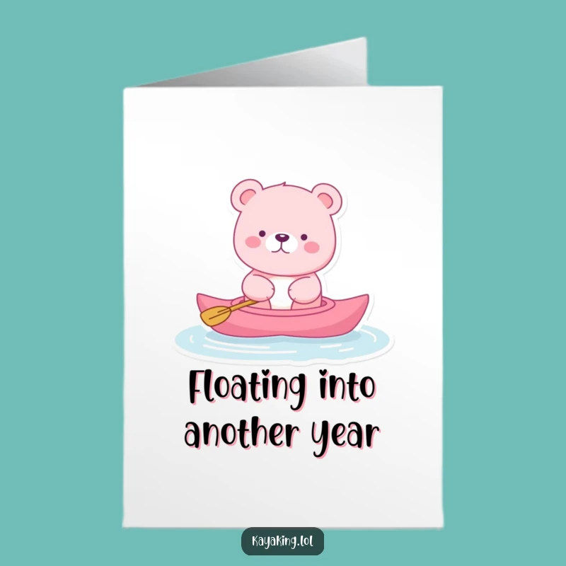 Free Printable Birthday Card: Pink Bear Kayak, Relaxed Funny Downloadable Gift