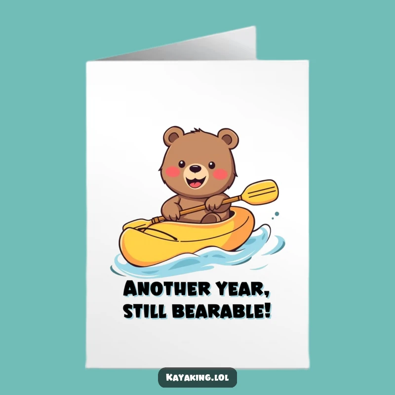 Free Printable Birthday Card: Smiling Bear Kayaking Funny Downloadable Gift