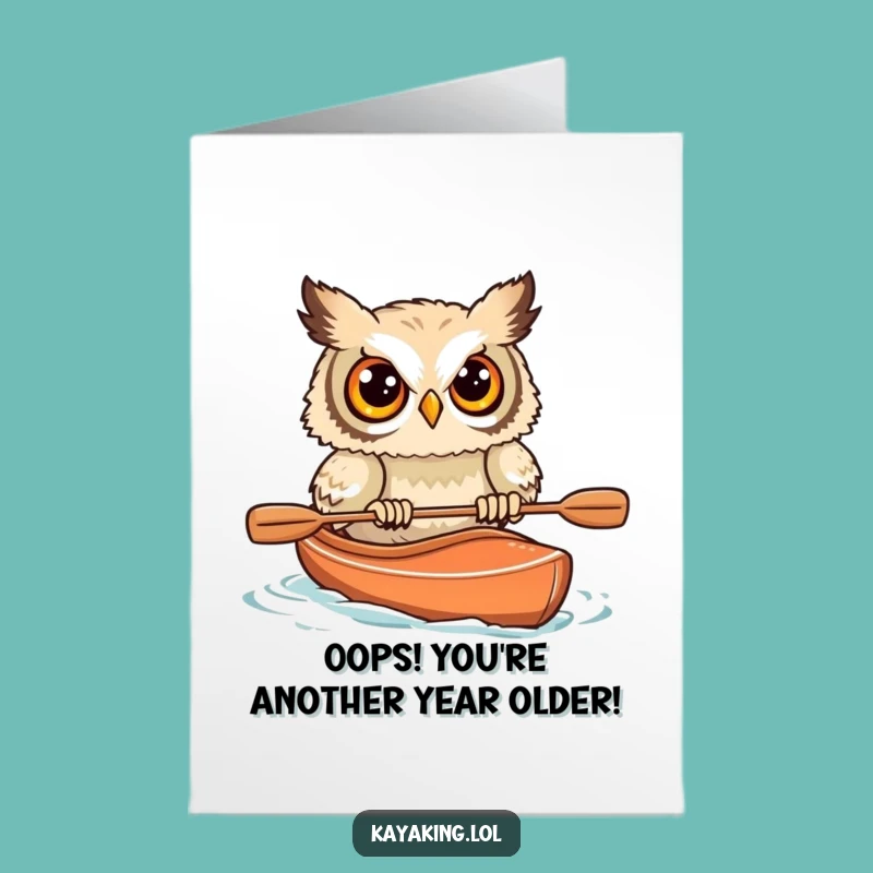 Free Printable Birthday Card: Startled Owl Kayaking, Funny Downloadable Gift for Laughs