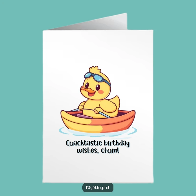 Free Printable Funny Birthday Card: Smiling Duck Kayaking - Downloadable Fun Gift