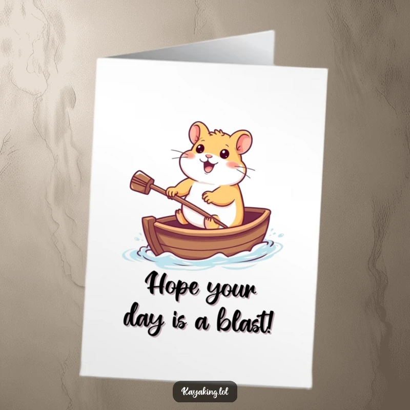 Funny Free Printable Birthday Card: A hamster paddles a tiny boat, aiming for a hilarious win.