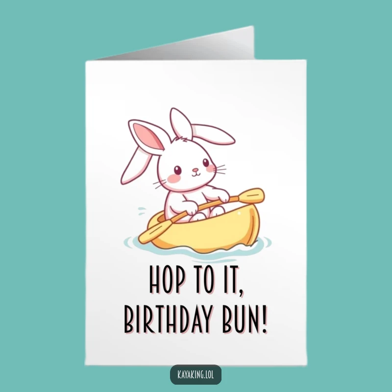 Free Printable Funny Birthday Card: Playful Bunny Kayaking - DIY Downloadable Fun