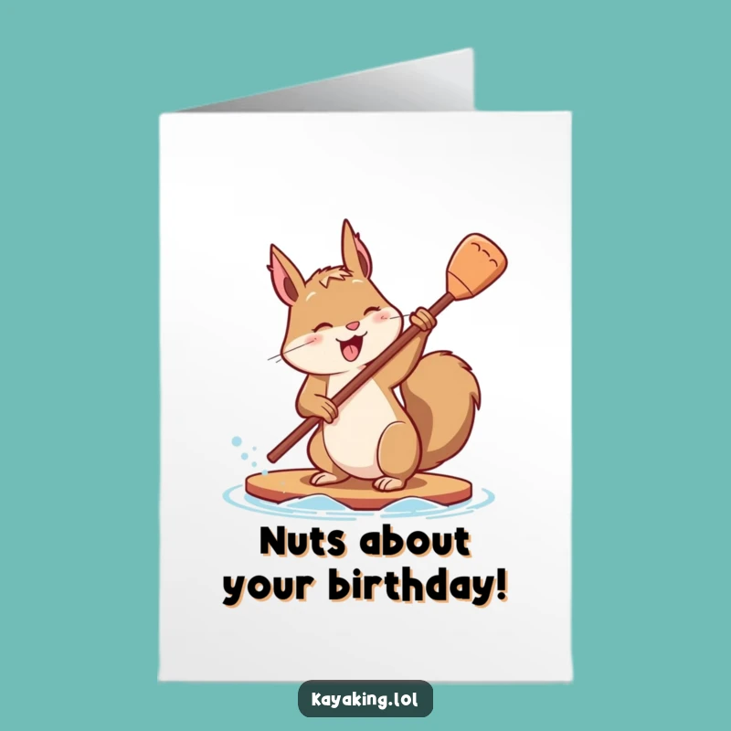 Free Printable Birthday Card: Squirrel Paddling, Energetic & Funny Downloadable Gift