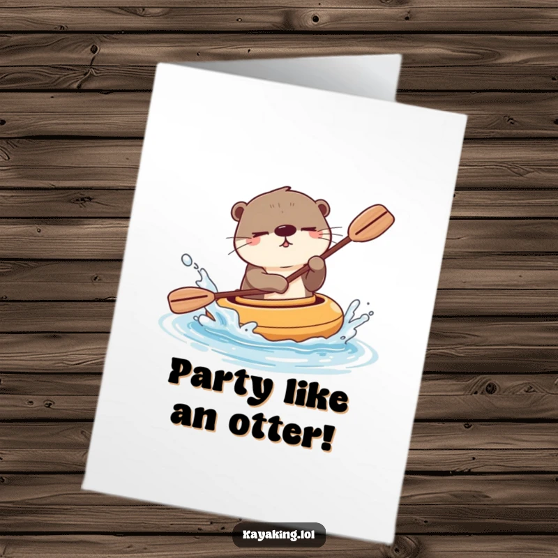 Funny Free Printable Birthday Card: A winking otter playfully splashes water from its kayak, sending birthday cheers.