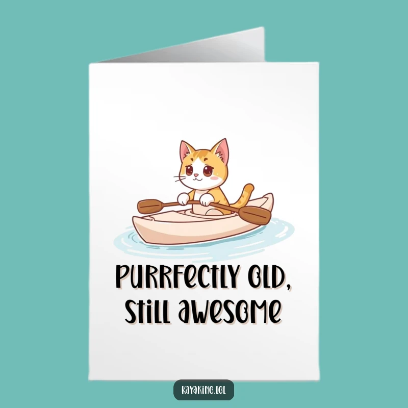 Free Printable Birthday Card: Curious Cat Kayaking Funny Downloadable Gift
