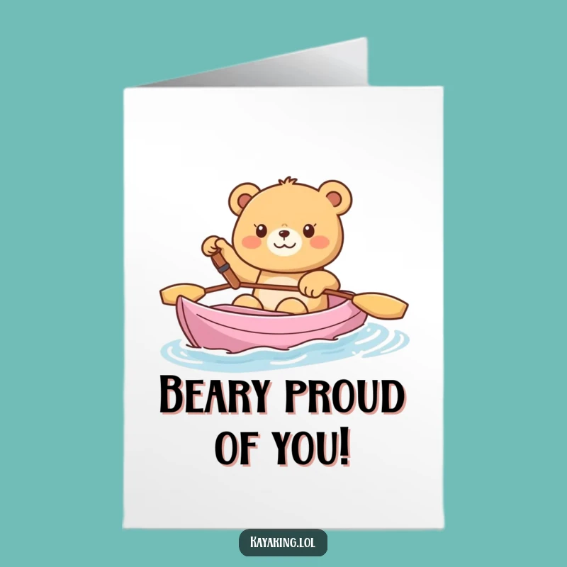 Free Printable Congrats Card: Happy Bear Kayaking Wave Achievement Downloadable