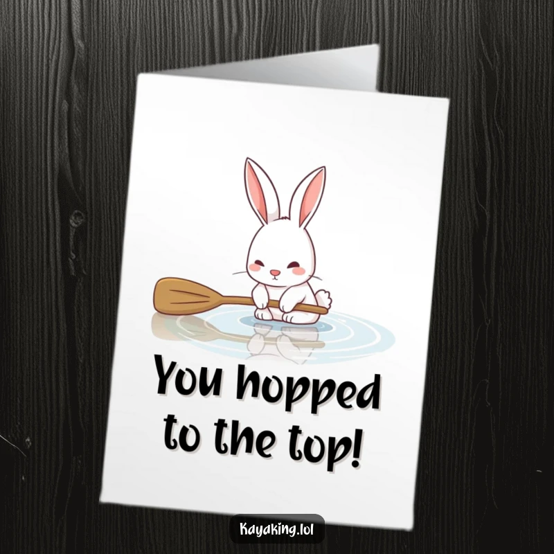 Funny Free Printable Congratulations Card: A playful bunny dips its oar, celebrating your fantastic achievement with a happy paddle.