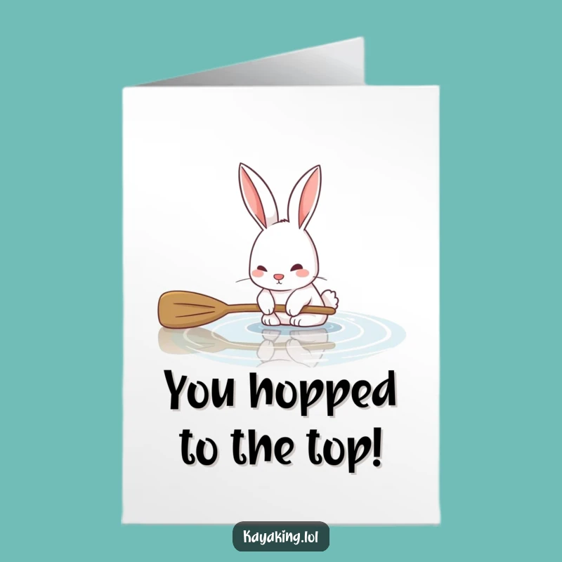 Free Printable Congrats Card: Bunny Kayaking Funny Achievement Downloadable Greeting Gift