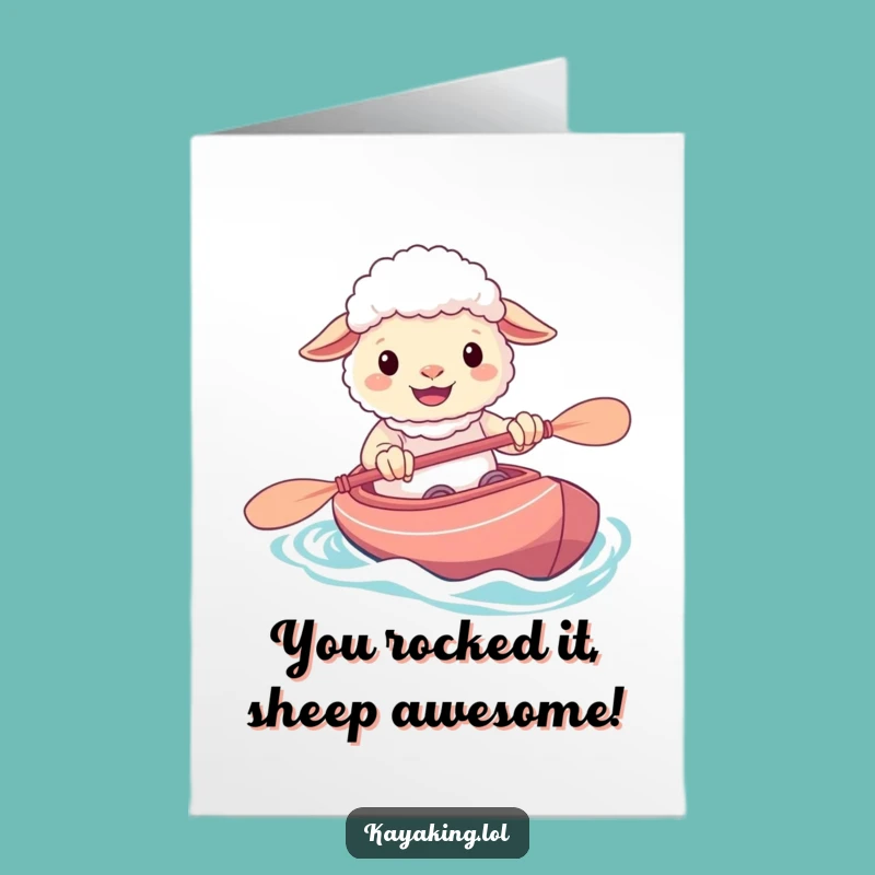 Free Printable Congrats Card: Sheep's Kayak Triumph, Humorous Downloadable Gift