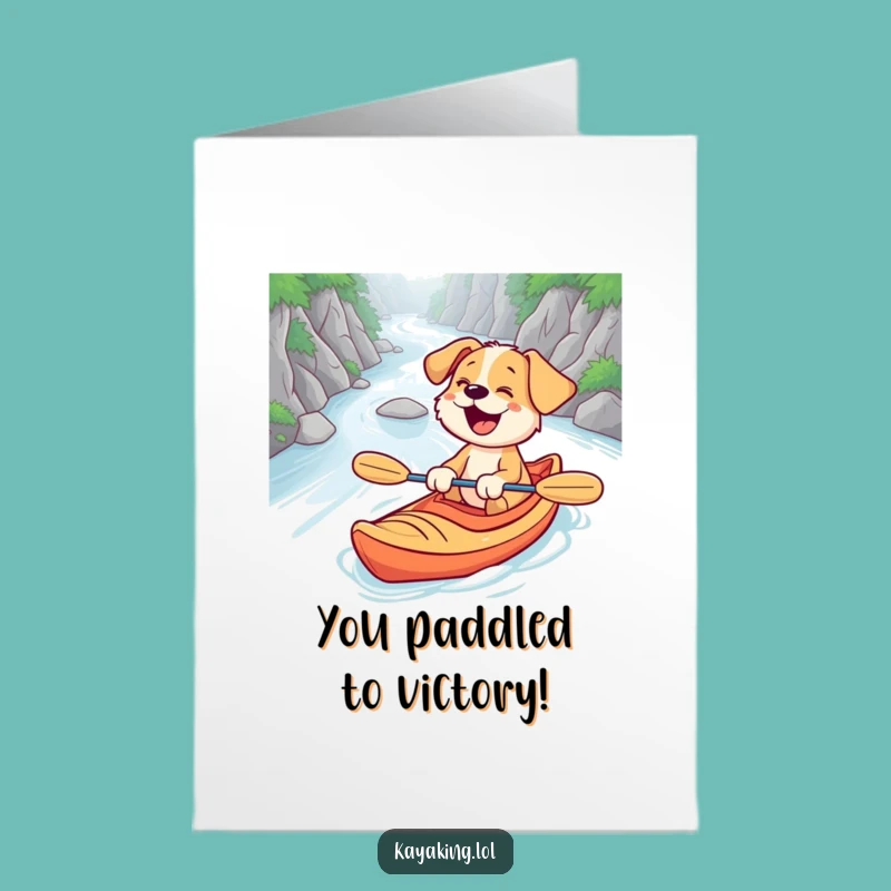Free Printable Congrats Card: Surprised Puppy Kayaking - Giggles Downloadable Success Gift