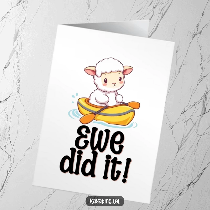Funny Free Printable Congratulations Card: A fluffy sheep cruises in a kayak, celebrating your wonderful news.