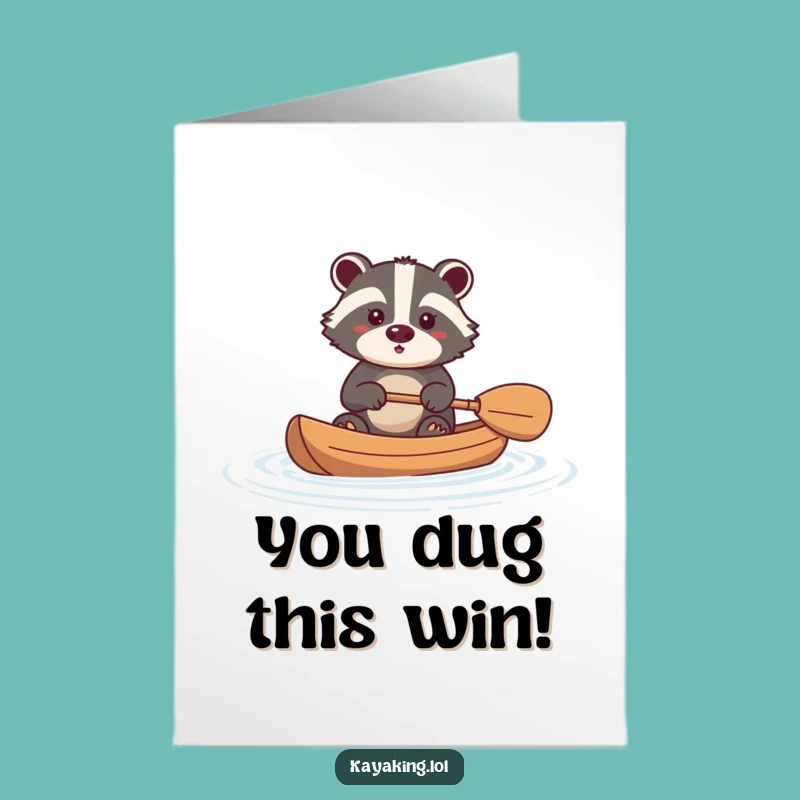 Free Printable Congrats Card: Brave Badger Kayak Triumph - Funny Downloadable