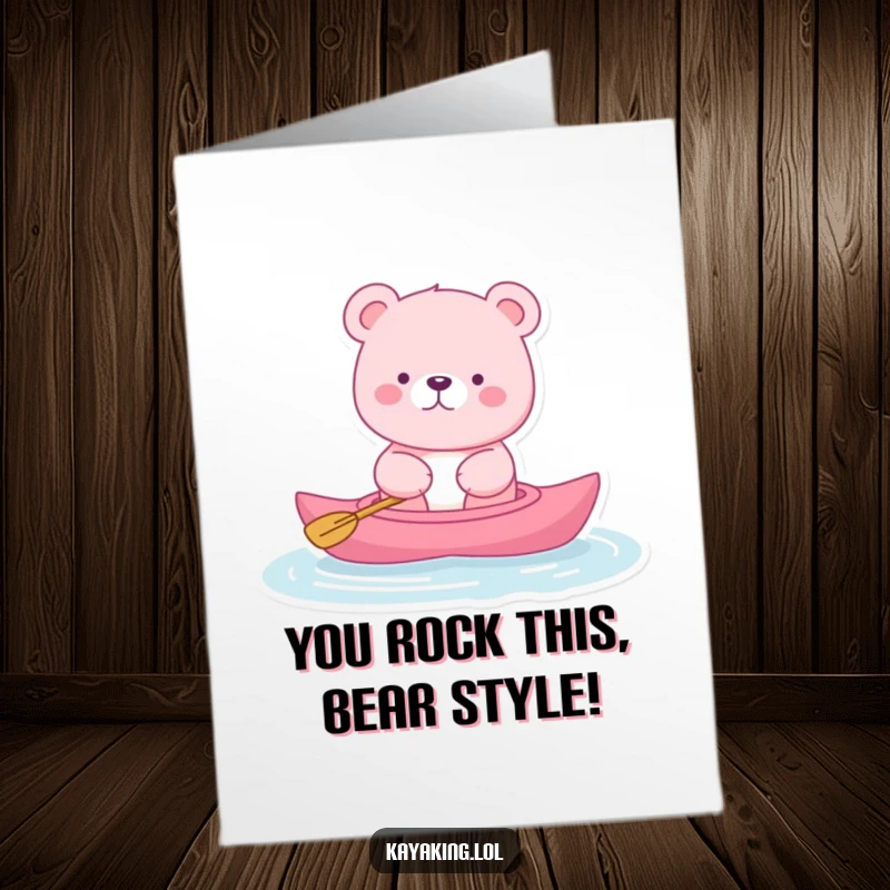 Funny Free Printable Congrats Card: A pink bear floating serenely in a kayak, symbolizing a smooth and successful journey.