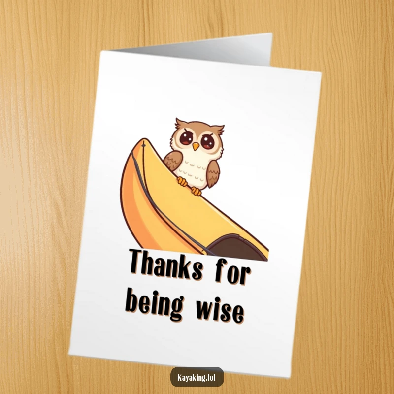 Funny Free Printable Thank You Card: A giggling owl in a kayak offers a hilarious way to say thanks.