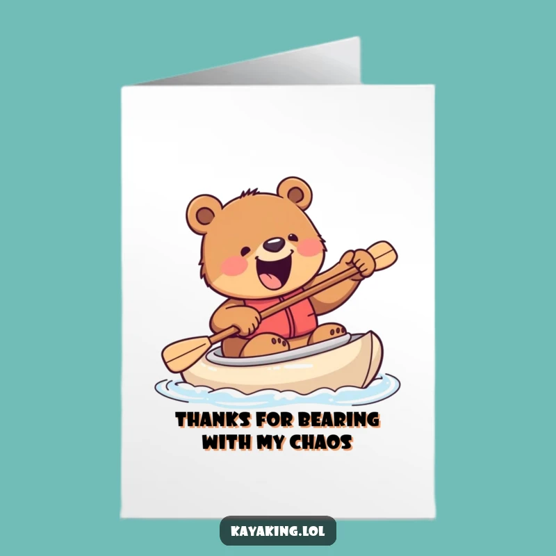 Free Printable Thank You Card: Bear Kayaking - Funny Downloadable Gift
