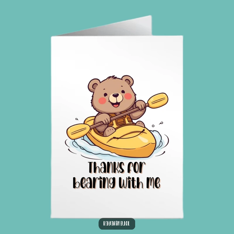 Free Printable Thank You Card: Bear Kayaking Roll, Funny Downloadable Gift