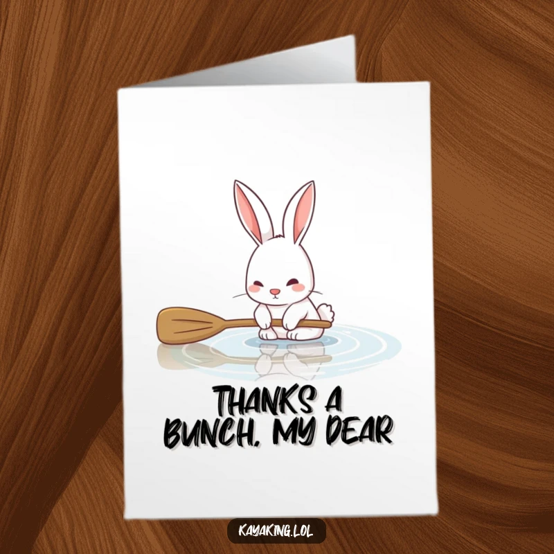 Funny Free Printable Thank You Card: A playful bunny dips its oar, sending a charming and grateful kayaking message.