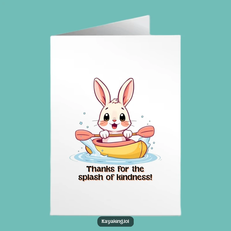 Free Printable Thank You Card: Bunny Kayaking Splash, Cheerful Downloadable Appreciation for Their Generosity