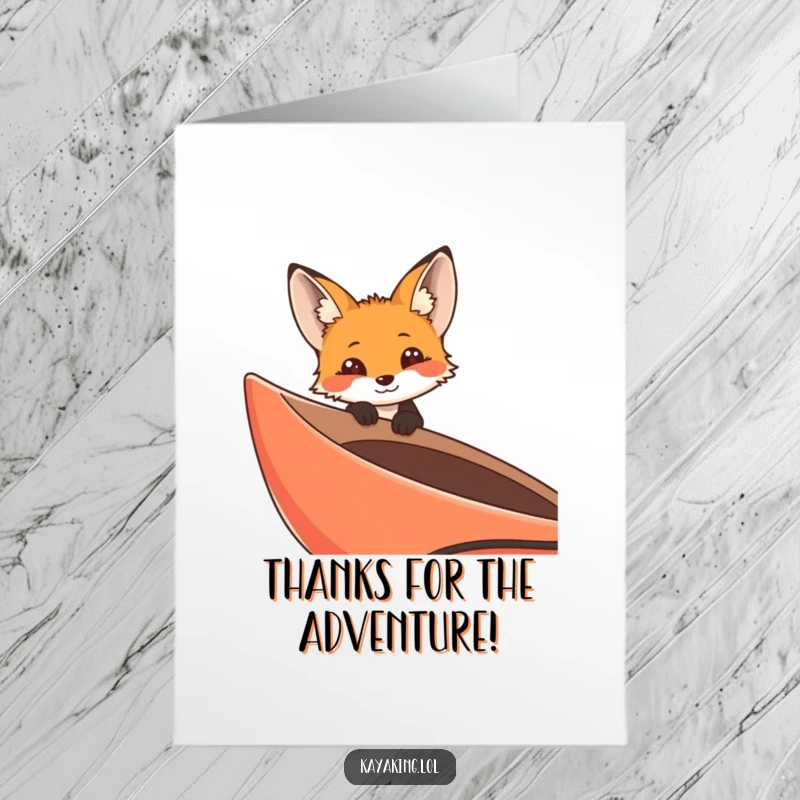 Funny Free Printable Thank You Card with a curious fox investigating its surroundings from the edge of its kayak.