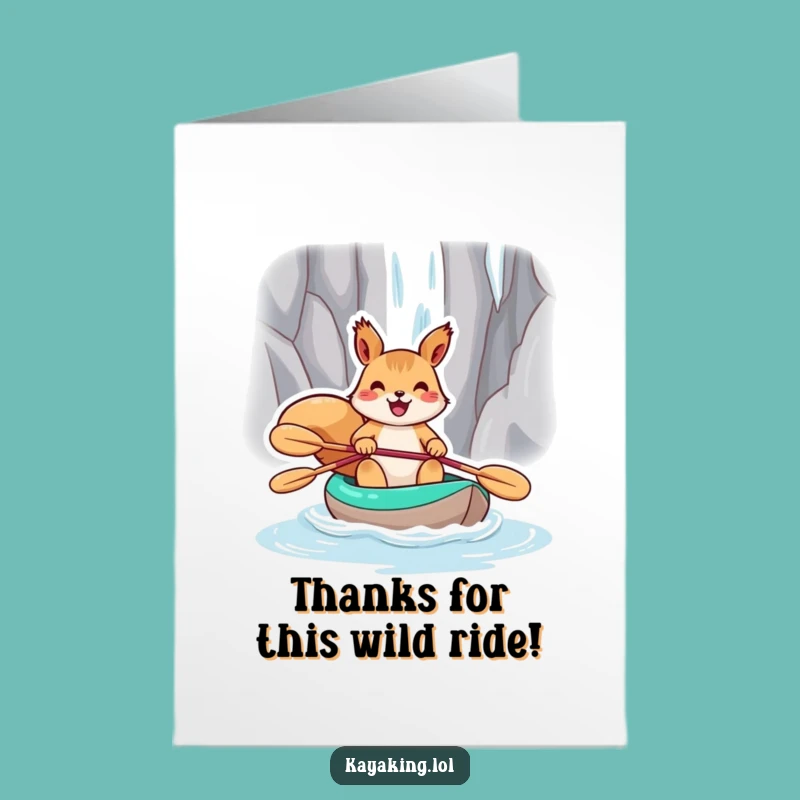Free Printable Thank You Card: Grateful Squirrel Kayaking a Waterfall Descent