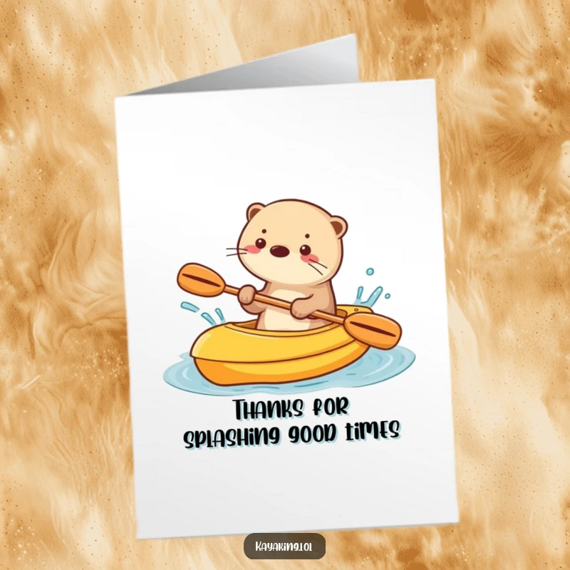 Funny Free Printable Thank You Card: Otter splashing water from kayak, expressing thanks with watery joy, downloadable art.