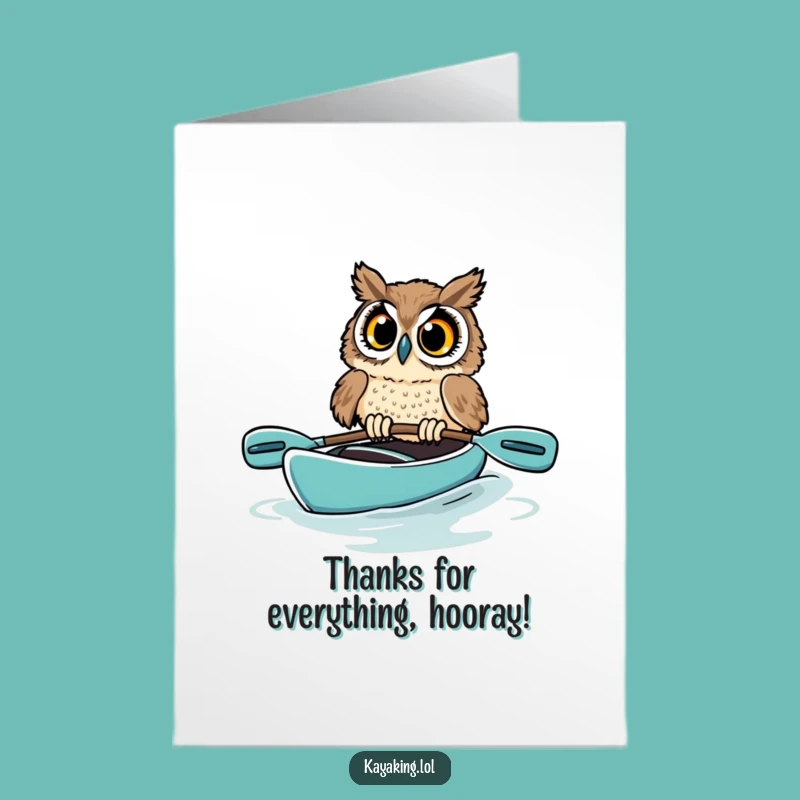 Free Printable Thank You Card: Startled Owl Kayak Surprise - Funny Downloadable Gift